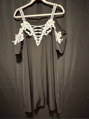 Black Dress with White Lace Applique